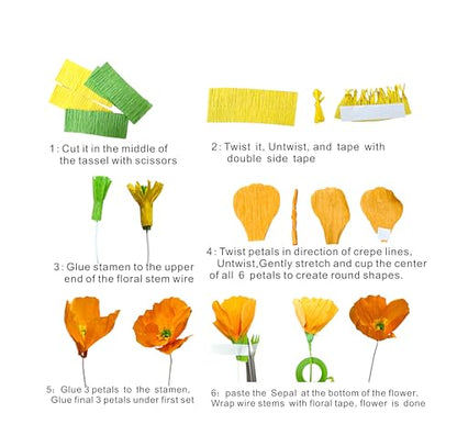 Orange Crepe Paper Poppy Flower DIY Making Kit Home Decoration Table Decor Pack of 24 pcs