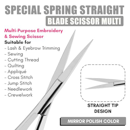 Cross Edge Spring Scissors 5 Inch straight Stainless Steel Precision Eyebrow & Eyelash Shaping & Trimming Scissor