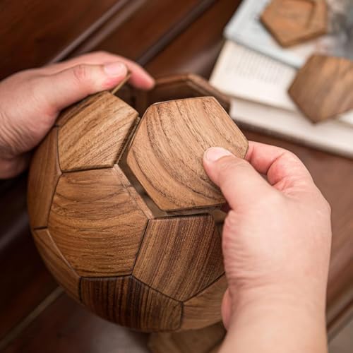 3D Wooden Soccer Ball Puzzle Educational Toy Gift for Kids (32 Count)