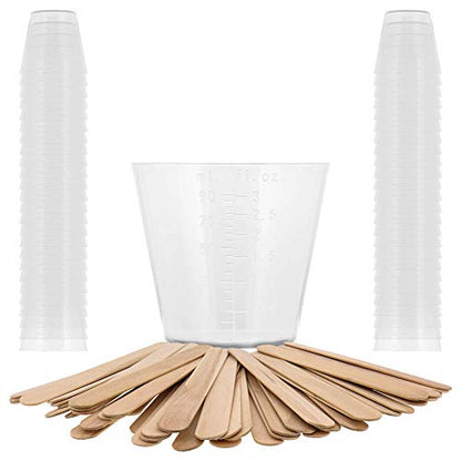 3 Oz (90 ml) Liquid Measuring Cups, 50 Pack with 25 Sticks