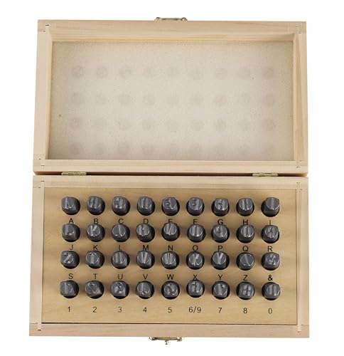Letter and Number Stamp Set 36pcs 40Cr Alloy Steel Metal Stamp Number & Letter Punch Set in a Wooden case (36 Count)