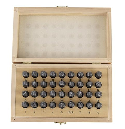 Letter and Number Stamp Set 36pcs 40Cr Alloy Steel Metal Stamp Number & Letter Punch Set in a Wooden case (36 Count)