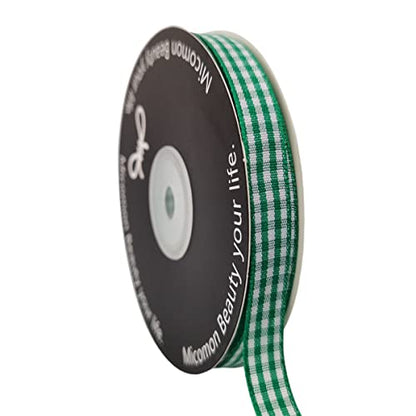 Green Gingham Plaid Checked Christmas Ribbon 25 Yard Each Roll 100% Polyester (75 Foot)