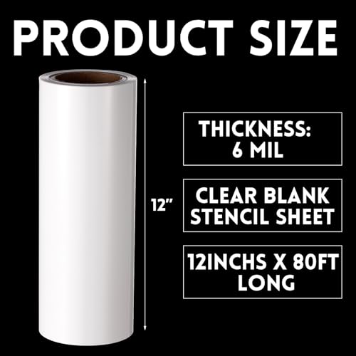12 Inches x 80 ft 6 Mil Rolls Blank Stencil Sheets Acetate Sheets Clear Template Material Reusable Acetate Rolls for Crafts Stencil Paper Vinyl for Cutting Machines