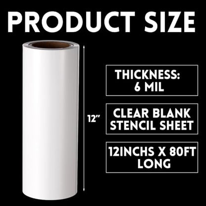 12 Inches x 80 ft 6 Mil Rolls Blank Stencil Sheets Acetate Sheets Clear Template Material Reusable Acetate Rolls for Crafts Stencil Paper Vinyl for Cutting Machines