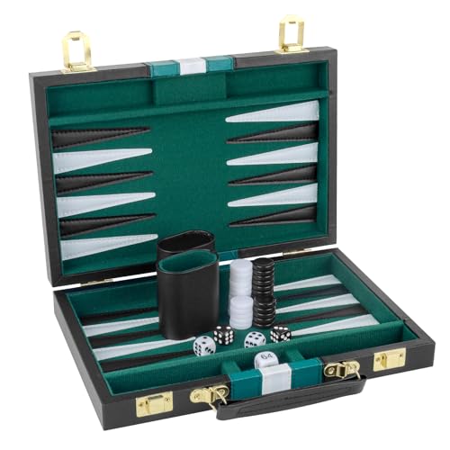Backgammon Set 2 Players Classic Backgammon Sets for Adults Board Game with Black PU Leather Case Portable and Travel Backgammon Set
