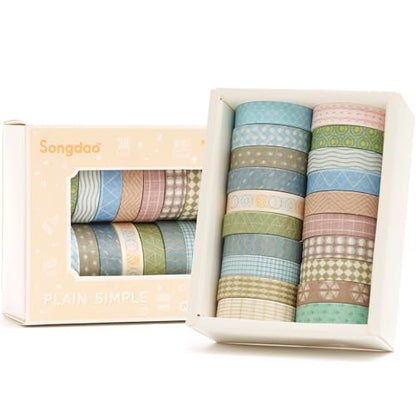 20 Rolls Basic Washi Tape Set Japanese Arts Adhesive Tapes Simple Patterns Decorative Masking Tape Sets for Craft (20 Count)
