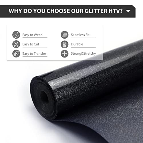 Glitter HTV 12" x 10ft Black Glitter HTV Heat Transfer Vinyl