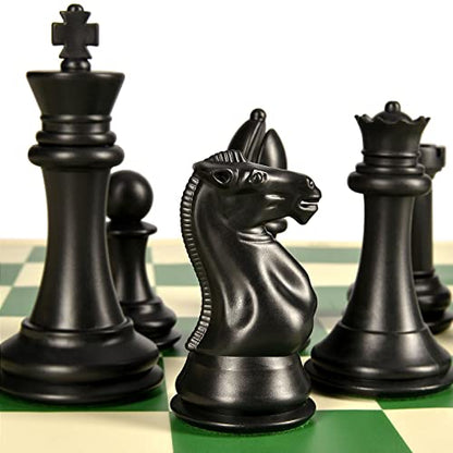 4" King Tournament Chess Set Foldable 20" Silicone Chess Board Mat with 2.2" Squares Green Color
