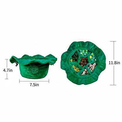 Large Dice Bag D&D with Pockets Green Dice Storage Bag D20 Pattern (20.4 Ounce)