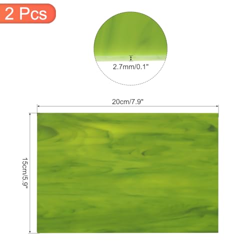 2 Pcs Stained Glass Sheet Mosaic Tile 7.9 Inch x 5.9 Inch Green Stained Glass Sheets for Crafts DIY Art Project
