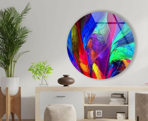 20''(50cm) Diameter Neon Colors Abstract Round Glass Wall Art Tempered Glass Printing Wall Decor Large Wall Art Wall Hangings