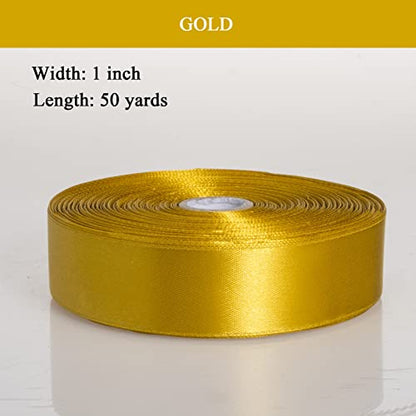 1 Inch Gold Solid Satin Ribbon for Gift Wrapping