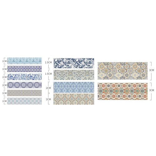 12 Rolls Exotic Charm Washi Tape Set Floral Arts Adhesive Tapes Geometric Garden Decorative Masking Tape Sets for Craft (12 Count)