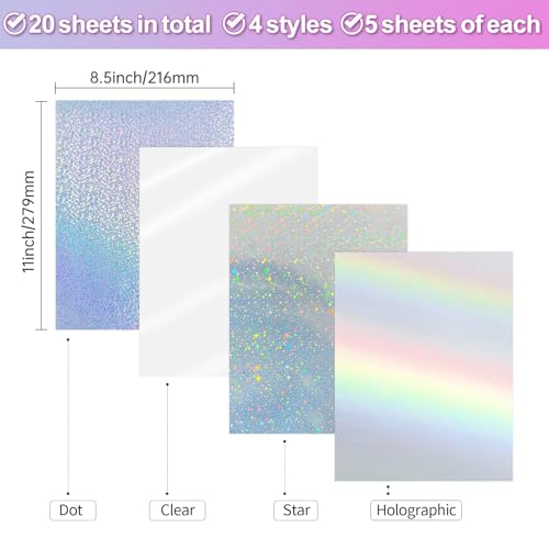 Holographic Sticker Paper for Inkjet & Laser Printer 8.5x11 inch Printable Vinyl Holographic Sticker Paper Self