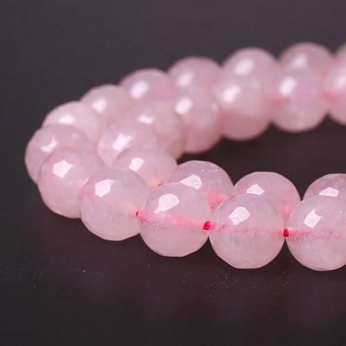 60pcs 6mm Natural Rose Pink Quartz Crystal Faceted Stone Beads for Jewelry Making Energy Healing Power Stone Beads DIY Bracelet Necklace Accessories 15"