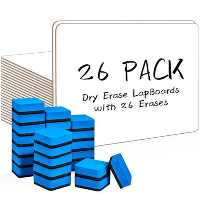 26 Pack Double Sided Dry Erase Boards with 26 Erasers (26 Count)