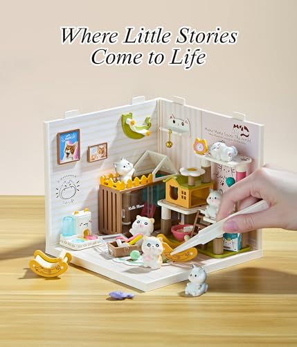Cat Pet Life Shop DIY Miniature House Kit with Roof & LED Light