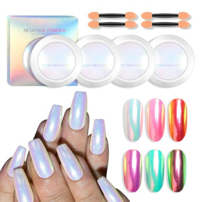 4 Pcs Neon Chrome Nail Powder