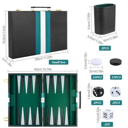 Backgammon Set 2 Players Classic Backgammon Sets for Adults Board Game with Black PU Leather Case Portable and Travel Backgammon Set