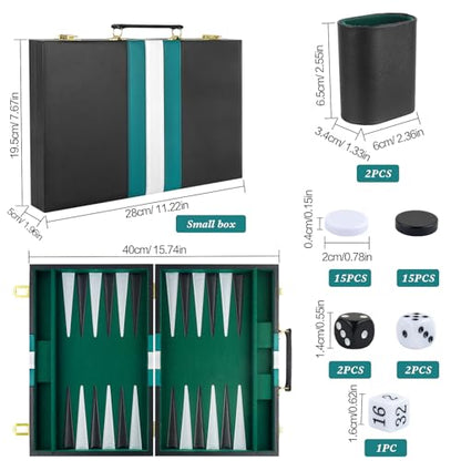 Backgammon Set 2 Players Classic Backgammon Sets for Adults Board Game with Black PU Leather Case Portable and Travel Backgammon Set