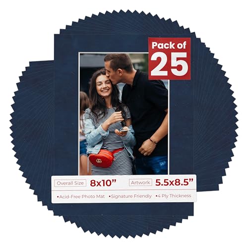 Pack of 25 Acid Free 8x10 Mats Bevel Cut for 5.5x8.5 Photos (25 Count)