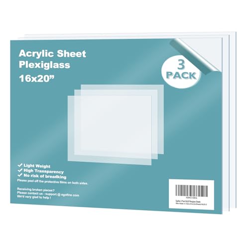 Plexiglass Sheets Acrylic Sheets 3 Pack of 16x20’’ 0.04 Thick Clear Plastic Cast Transparent Plexi Glass for Crafting Projects (6 Sq Ft)
