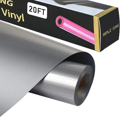 RENLITONG Light Gray Iron on Vinyl 12Inch by 20ft Roll Heat Transfer Vinyl for T