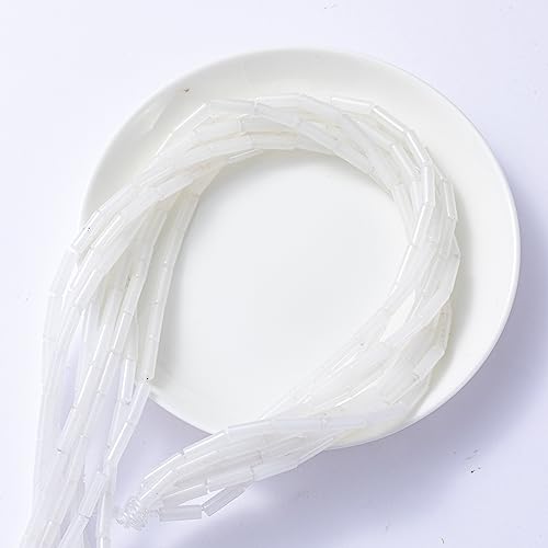 Natural White Agate Cylinder Tube Beads 4x13mm 38cm (28 Count)