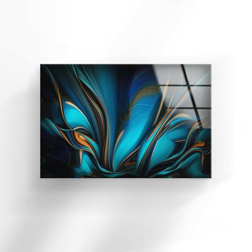 28Wx18H'' Orange & Blue Abstract Glass Wall ArtTempered Glass Printing Wall Decor Large Wall Art Wall Hangings