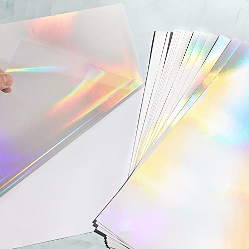 36 Sheets Holographic Sticker Paper A4 Vinyl Holographic Laminate Sheets Self Adhesive Waterproof Transparent Film