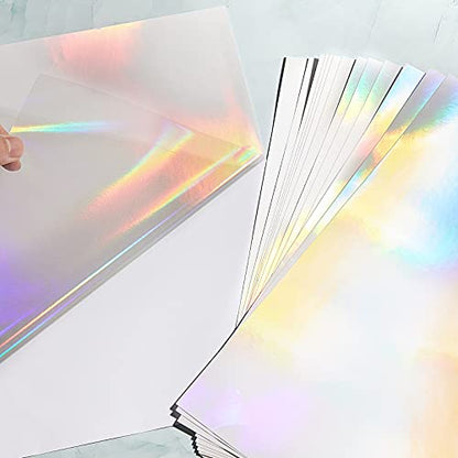 36 Sheets Holographic Sticker Paper A4 Vinyl Holographic Laminate Sheets Self Adhesive Waterproof Transparent Film