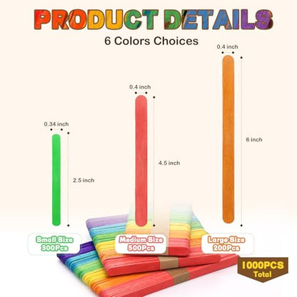 1000PCS Colored Craft Sticks (1000 Count)