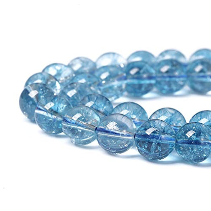 6mm 61pcs Blue Topaz Crystal Quartz Natural Stone Round Loose Beads for Jewelry Making DIY Bracelet Necklace Earrings (16 Count)