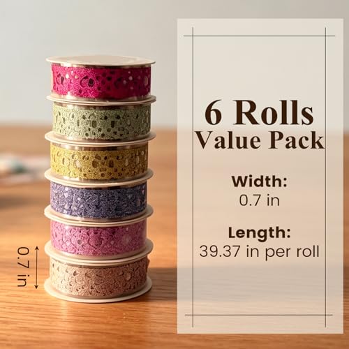 6Rolls Glitter Lace Washi Tape Set (6 Count)