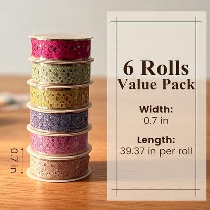 6Rolls Glitter Lace Washi Tape Set (6 Count)