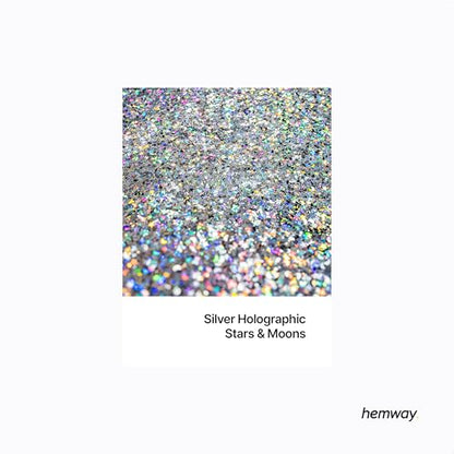 Resin Glitter Silver Holographic Stars & Moons 100g (3.5 Ounce)