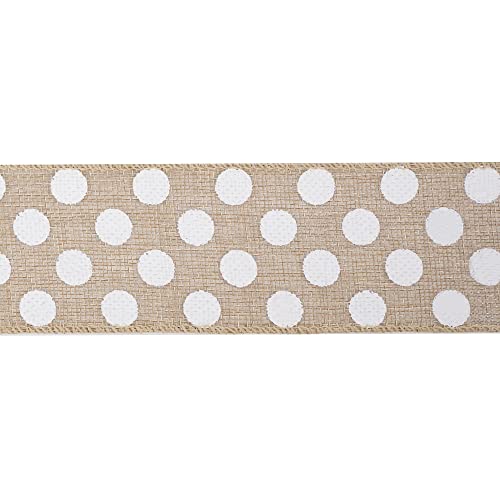 Burlap Ribbon with White Polka Dots (30 Foot)