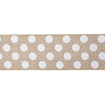Burlap Ribbon with White Polka Dots (30 Foot)