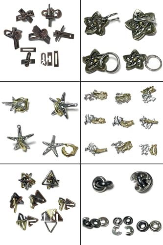 32Pcs Metal Brain Teaser Puzzles Cast Steel Teasers Puzzle for Kids Teens Magic Puzzles Games Toys IQ Education Smart Logic Test Toy Fidget Toys Party Favors for Kids Adults Challenge (32 Count)