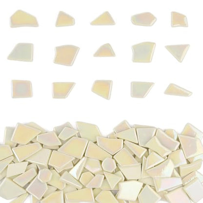 Iridescent Cream Glass Mosaic Tiles for Crafs Bulk (7.05 Ounce)