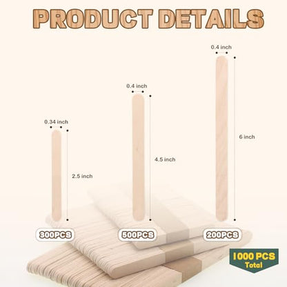 1000PCS Popsicle Sticks for Craft (1000 Count)