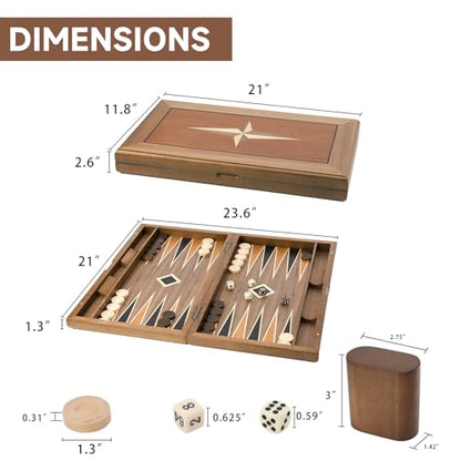 GSE Premium Wooden Inlay Backgammon Board Set (33 Count)