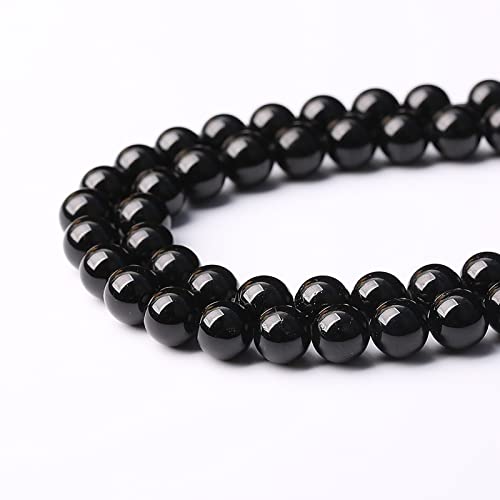 46pcs 8mm AAAA Natural Black Tourmaline Gemstone Beads Round Loose Beads for Jewelry Making DIY Bracelet Necklace (16 Count)