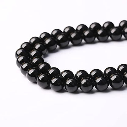 60pcs 6mm AAAA Natural Black Tourmaline Gemstone Beads Round Loose Beads for Jewelry Making DIY Bracelet Necklace (16 Count)