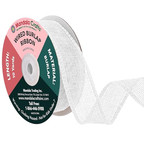 1 Inch Wide White Wired Burlap Ribbon for Crafts