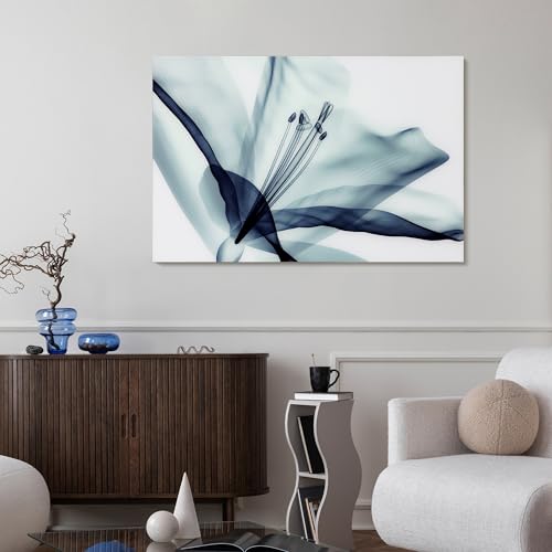 TMP-EAD4157-3248 Amaryllis Frameless Tempered Glass Blue Flower Panel Graphic Wall Art, 48" x 32" x 0.2"