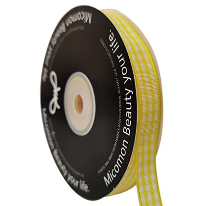 Yellow and White Gingham Plaid Checked Ribbon 25 Yards Per Roll Checkerd Craft 100% Polyester