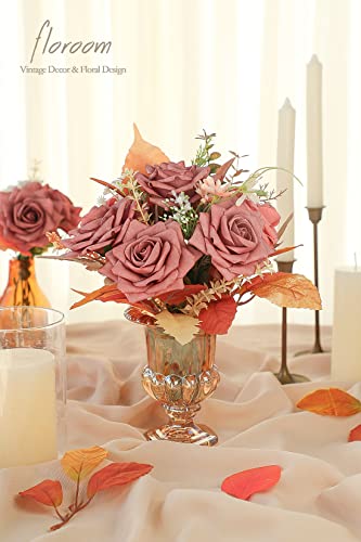 Artificial Flowers 16pcs 3.5" Real Looking Dusty Rose Foam Fake Hybrid Tea Roses with Stems for DIY Wedding Bouquets Bridal Shower Centerpieces Floral Arrangements Party Tables Home Decoration (16 Count)
