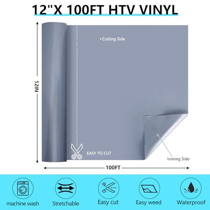 Gray Iron on Vinyl Roll 12" x 100ft